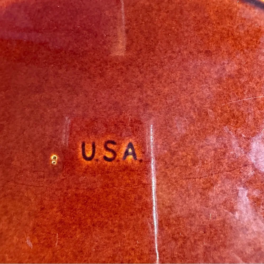 Vintage USA Brown Drip Glaze Oval Serving Platter 13x10 Stoneware Pottery Dish